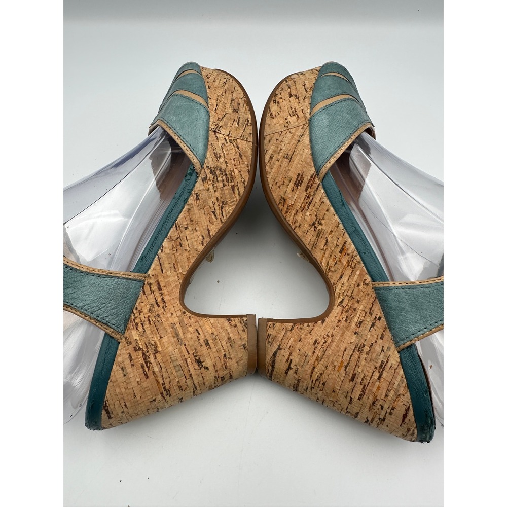 Miz Mooz Corbin Sandals Womens 7.5 Teal Blue Leather Cork Platform Block Heel - Picture 5 of 16